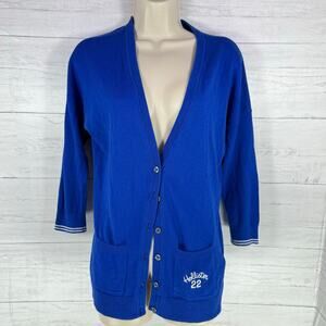 VTG Hollister medium blue cardigan women sweater y2k LOGO academia preppy v neck